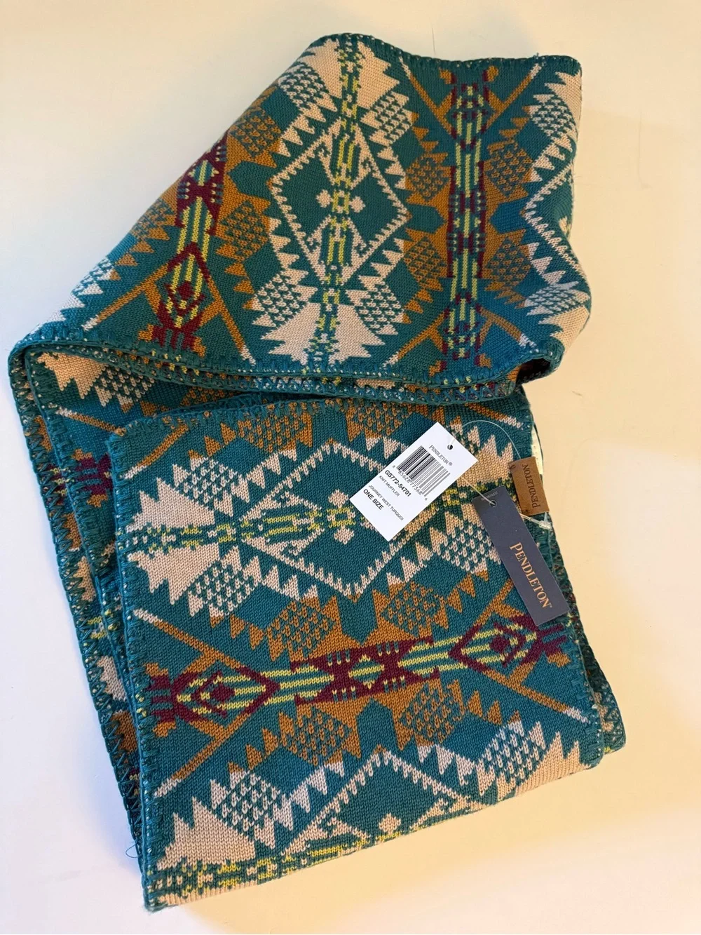 Pendleton Knit Wool Scarf/Muffler Journey West in Turquiose Southwestern Pattern